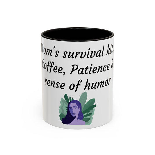 Mom's Survival Kit Motivational Mug - Colorful Coffee Cup for Patience & Humor